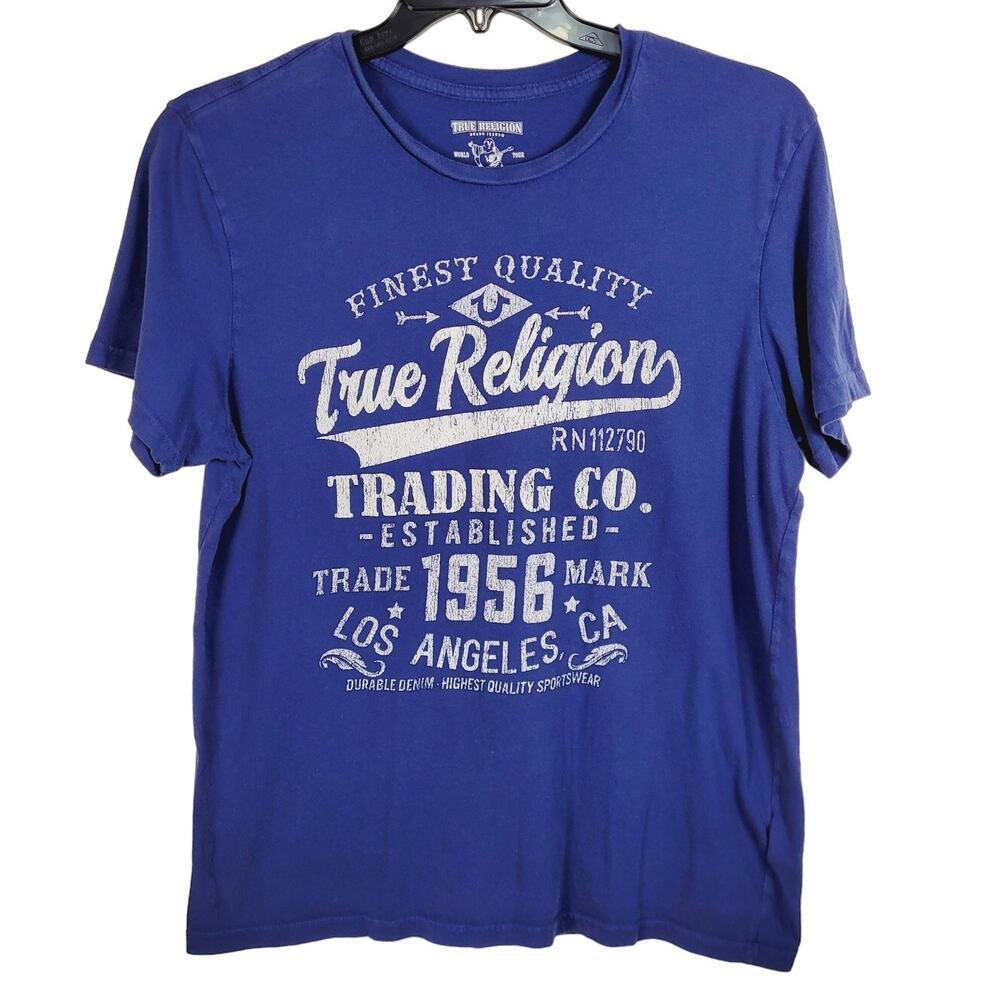 True Religion blue retro logo graphic t-shirt Size L Y2K Streetwear Classic